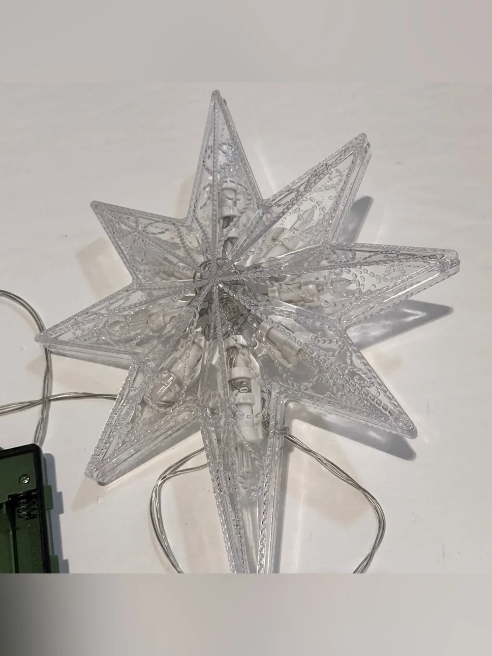 🌴 Clear LED Star Tree Topper with Battery Pack - Home Holiday